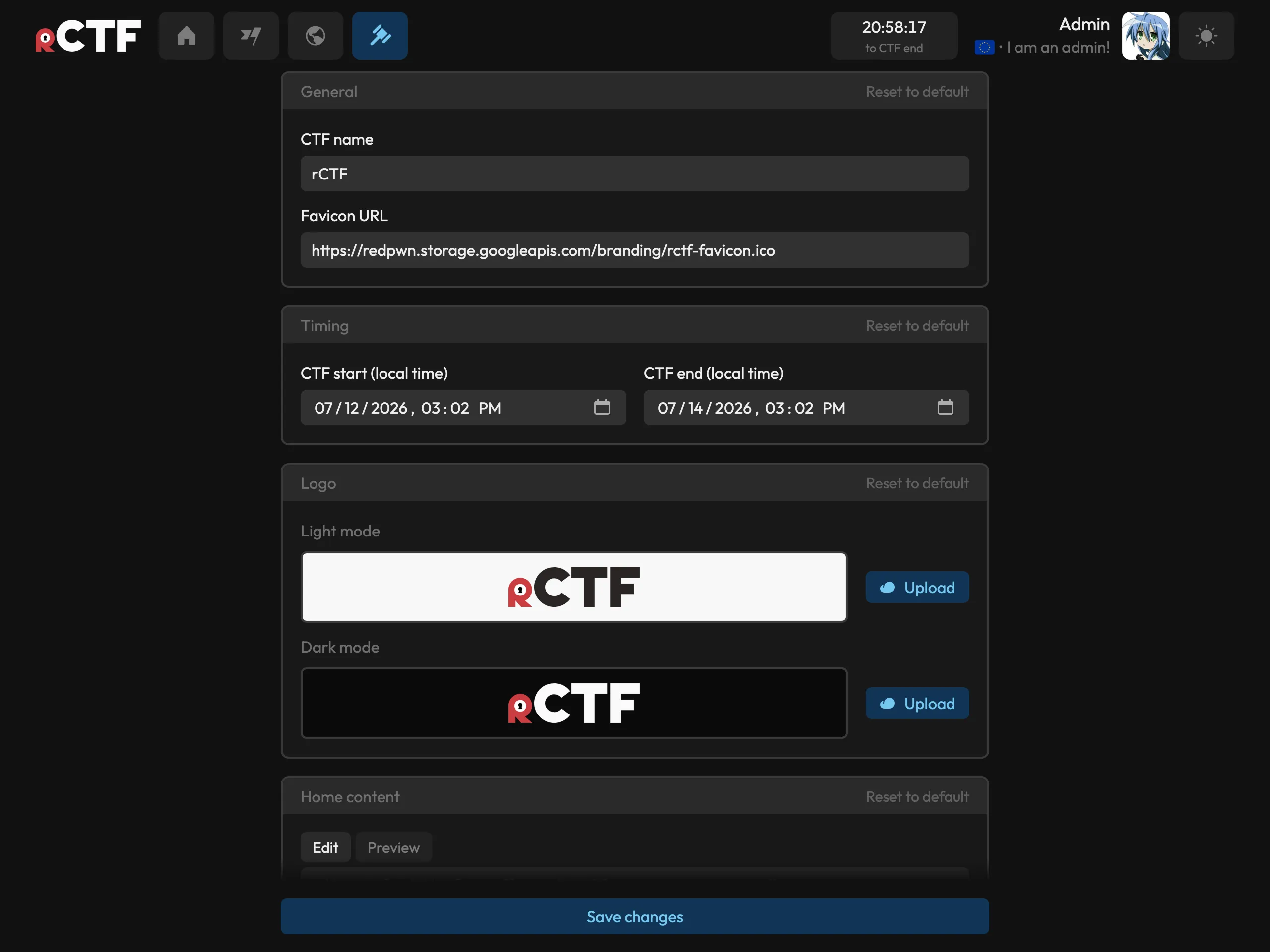 Admin config