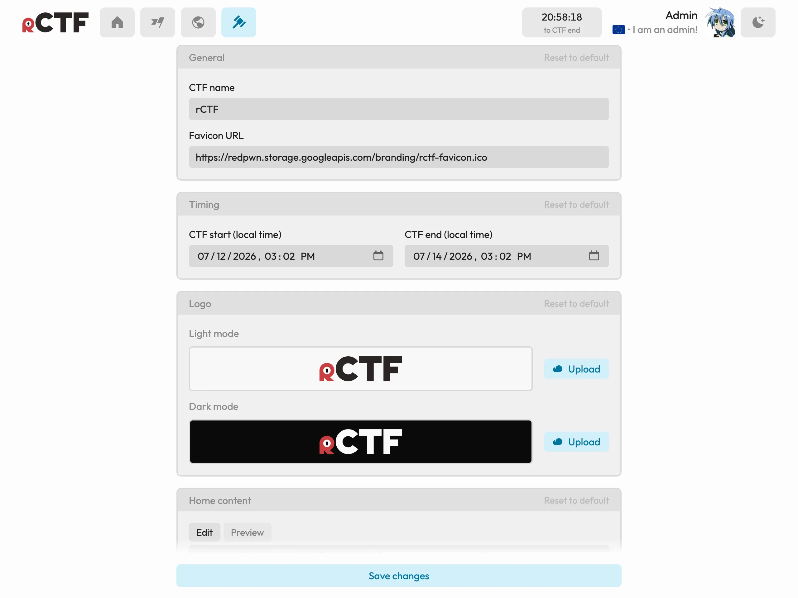 Admin config