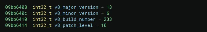 Decompiler view of libterrace.so showing the bundled V8 version 13.6.233.10