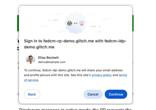 FedCM sign-in flow after clicking the “Sign in with Google” button