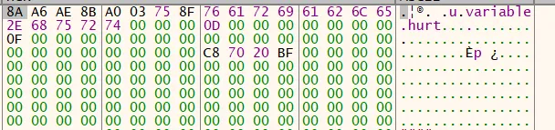 Debugger view of a MolangVariable instance showing the value_type and value fields in memory