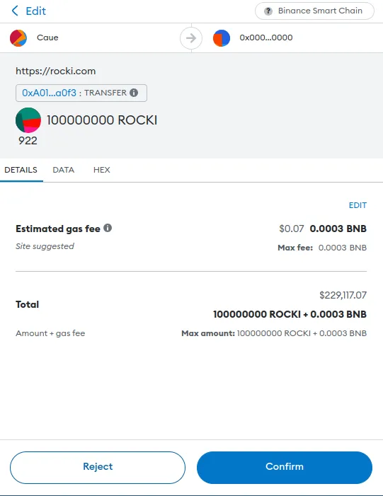 MetaMask prompting the victim to approve the attacker’s malicious transfer transaction