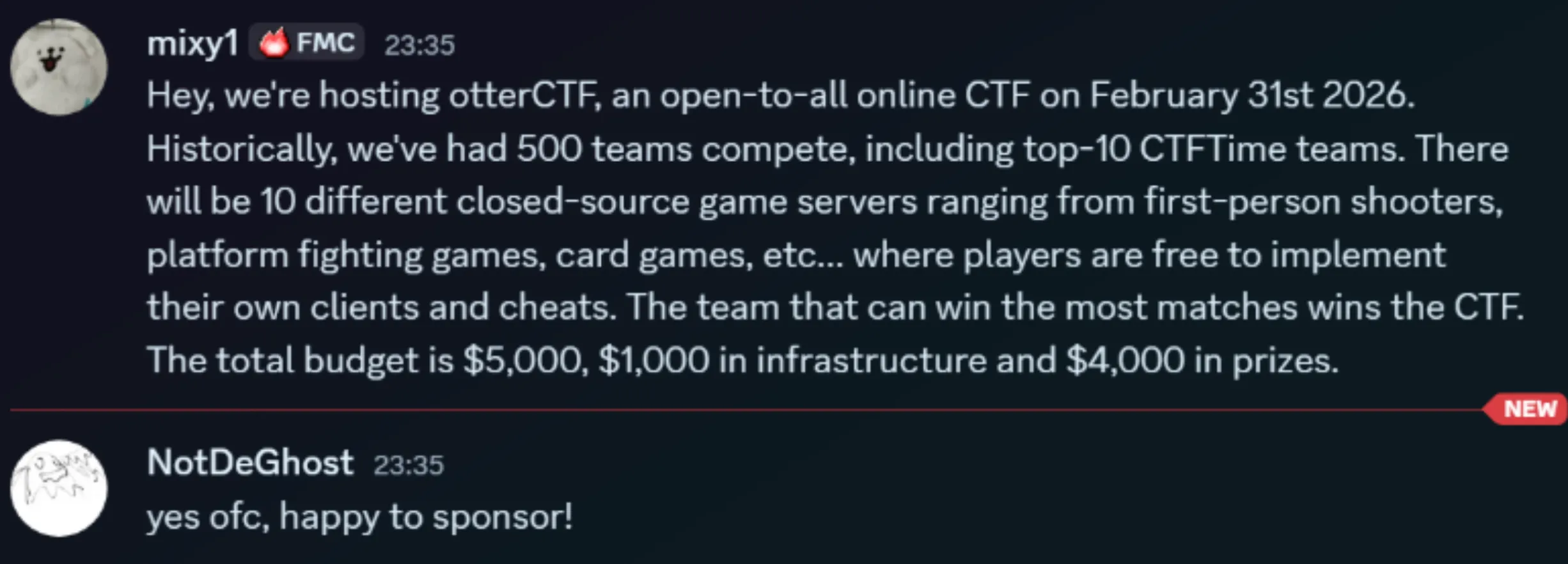 Example sponsorship request