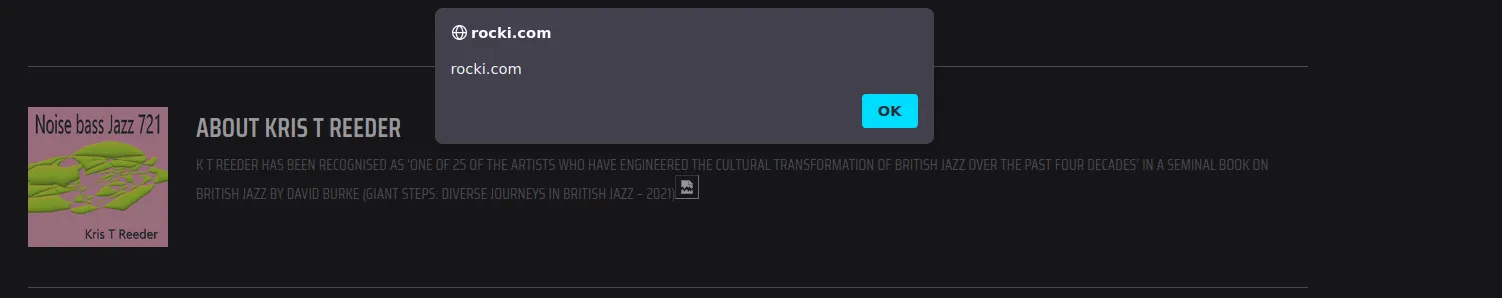 The injected XSS payload executing in the victim’s browser session